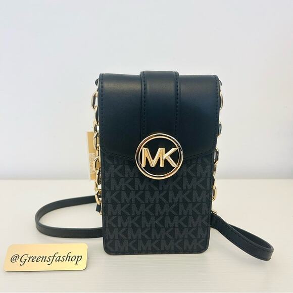 Michael Kors Purse Carmen Phone Crossbody Bag Black Signature